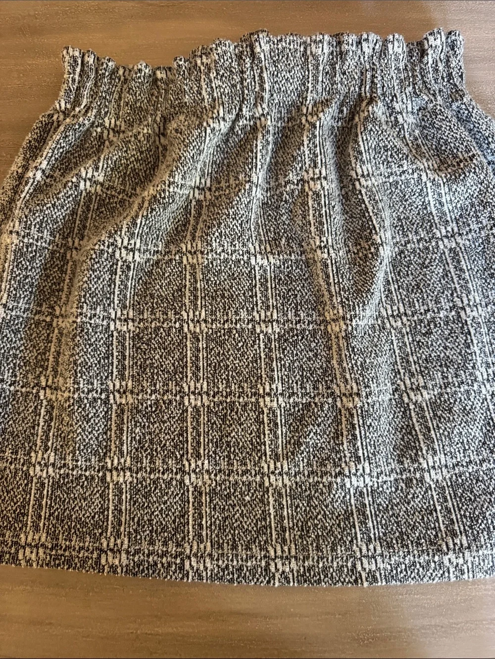 Topshop Paperbag Mini Skirt Gray Black Creme Textured Plaid Pull-On Skirt 10